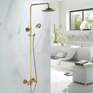 Antiguo juego de grifos de ducha de baño de 8" con ducha de mano de latón - Imagen 1 de 7