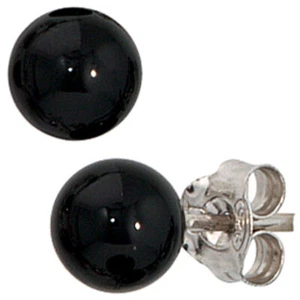 Orecchini A Perno Con Onice Nero, 6Mm, Argento 925 Rodio, Orecchini Da Donna - Foto 1 di 1