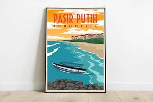 Pasir Putih travel poster, Pasir Putih retro wall print, Indonesia travel print - Picture 1 of 5
