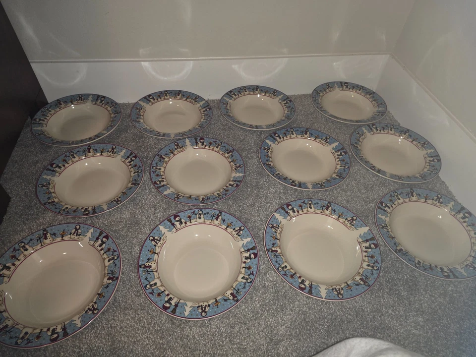 Винтажные зимние праздничные тарелки 1997 Meiwa Snowmen Serenade II - Изображение 1 из 2