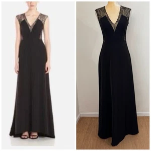 Aidan by Aidan Mattox Lace Inset Crepe Gown Size 2 Black Lined *Flaw - Picture 1 of 18