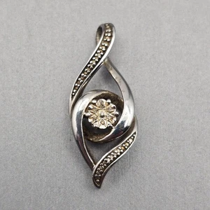 Sterling Silver 925 Infinity Wave Pendant 1.25" Diamond Accents 4.15g - Picture 1 of 7