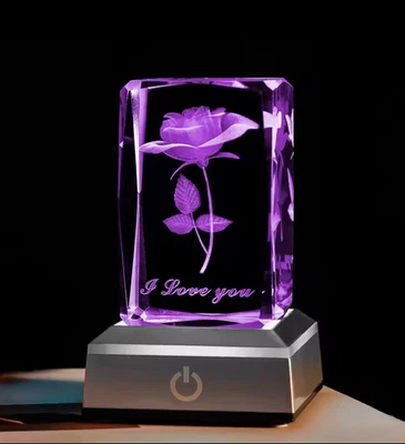Rose Crystal LED Night Light Gift Christmas Valentine Birthday for Her - Image 1 of 4