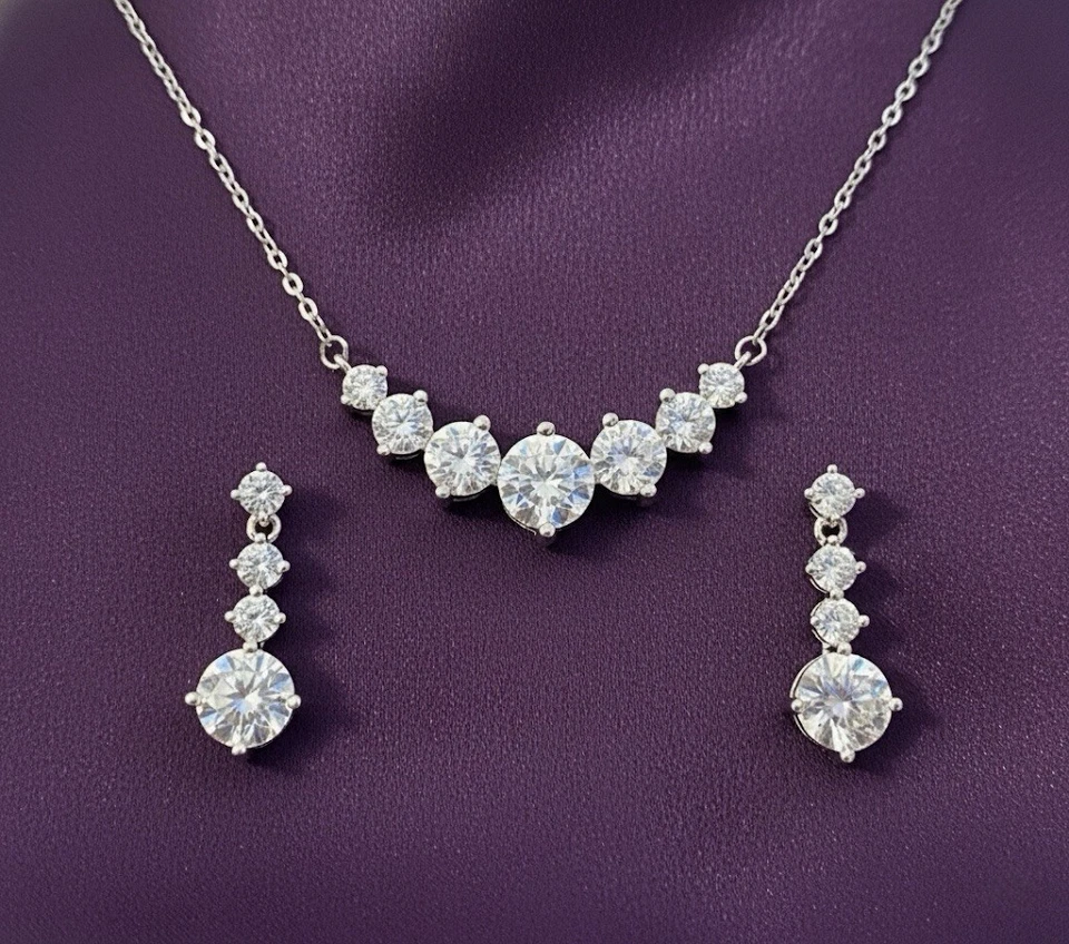 925 Sterling Silver Moissanite Necklace & Earrings Set 5.4ct | With Certificate - image 1 of 4