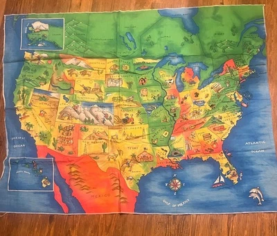 Panel de tela de algodón colorido MAPA DE ESTADOS UNIDOS 35" X 44" de ancho Foto 1 de 2