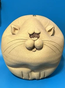 Handmade 70s Stoneware Fat Cat Piggy Bank +Cork Studio Pottery Table Decor - Picture 1 of 12