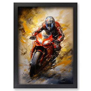 Gerahmtes Motorrad Action Kunst Wandbild Leinwanddruck Poster Bild, Wohndeko - Bild 1 von 4