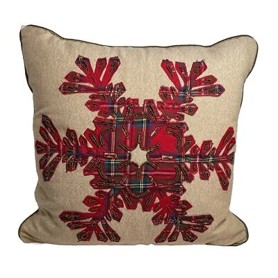 Pier 1 Imports Christmas Toss Pillow Plaid Snowflake Embellished Holiday Decor - Image 1 of 3