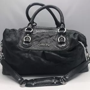 Bolso de mano Coach para mujer con logotipo exclusivo ~ grande ~ negro sobre negro con correa - Imagen 1 de 13