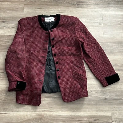 Blazer tejido JH COLLECTABLES DE COLECCIÓN mezcla de lana rojo negro para mujer talla 8  Foto 1 de 4