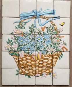 Ceramic Backsplash Tile Mural 3D HAND MADE Flower Basket Kitchen or Wall Install - Picture 1 of 11