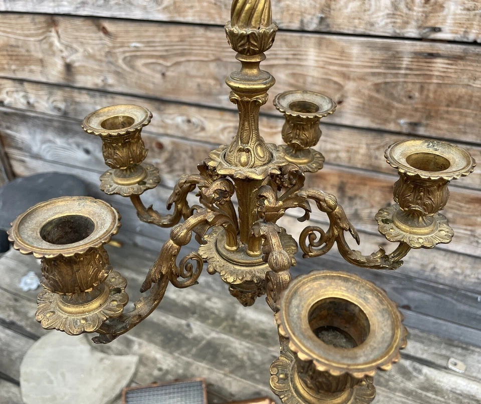 Lustre Bronze Doré Napoléon III XIXeme Ancien Lampe Couloir - Photo 1/4