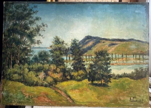 ::DIPINTO OLIO LAGO FIRMATO WENDT °SOTHEBY S ADESIVO VERSO PAESAGGIO SUD ANTICO - Foto 1 di 8