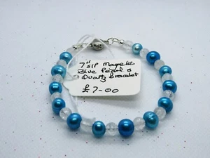 7" Quartz and blue Pearl natural gemstone bracelet with magnetic clasp PA114 - Picture 1 of 2