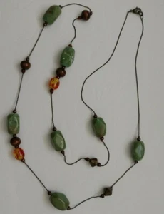 Vintage Stone/Glass/Wood/Metal Beaded Necklace on Thin Chain Lobster Clasp - Picture 1 of 8