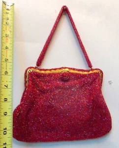 BOLSO MONEDERO VINTAGE CUENTAS ROJAS NOCHE GLAMOUR EXCELENTE ESTADO - Imagen 1 de 6