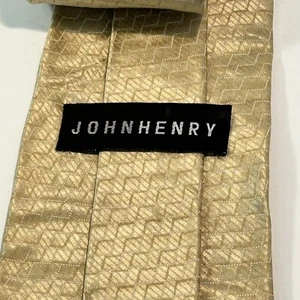 John Henry men's silk necktie gold geometric squares 57"L 4"W - Picture 1 of 5