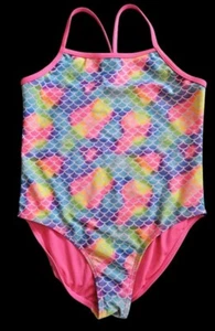* WONDER NATION Pink Rainbow Mermaid Print Bathing Suit Girls Size 14-16 - Picture 1 of 3