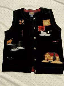 Vintage Women’s Woolrich 100% Wool Christmas/Fall Sweater/Vest Medium Button Up - Picture 1 of 6