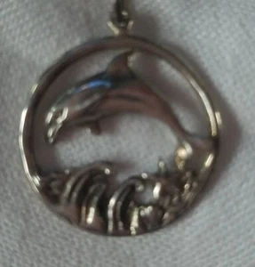 925 Sterling Silber Welle & Delphin Schwanz Anhänger Halskette - Ozean Liebhaber Schmuck - Bild 1 von 7