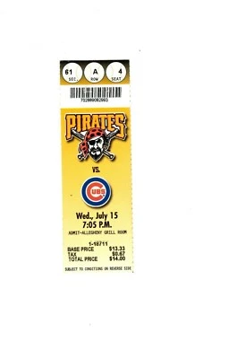 July 15 1998 Chicago Cubs @ Pittsburgh Pirates Ticket Sammy Sosa 0-4 3 K - Image 1 of 2