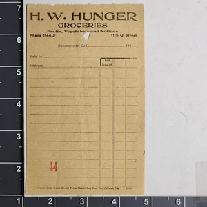 H.W. anni 1910 Fame Alimentari Alimentari Prodotti Frutta Negozio Sacramento Ca Ricevuta - Foto 1 di 2