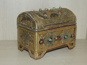 Antike arabische Oman Messing Holz Schmuckbox - Bild 1 von 12