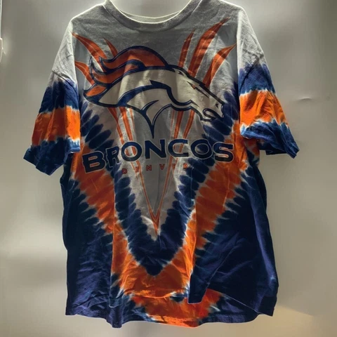 Vintage Denver Broncos Liquid Blue Men T-Shirt Multicolor Tie Dye Crew Logo XL Cover