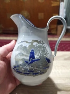 Vintage 1940s European blue edge enamelware creamer. Lighthouse - Picture 1 of 8