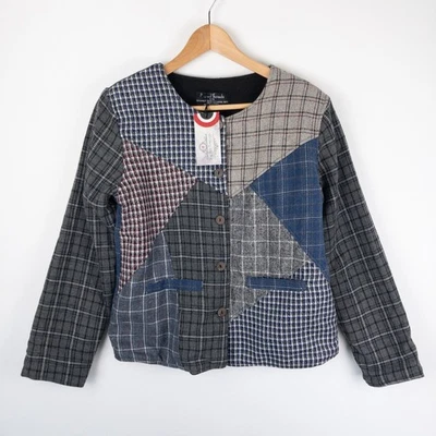 Sacred Threads Jacket Womens Size S/M Blue Patchwork Plaid Wool Blend Boho New - Image 1 of 4