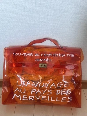HERMES Vinyl Kelly Beach Hand Bag Orange clear tote bag SOUVENIR DE L'EXPOSITION - Image 1 of 4