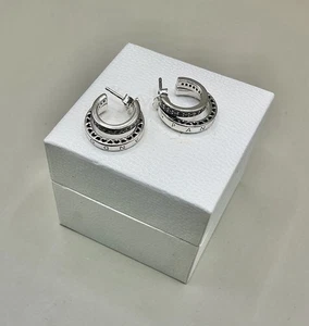 Authentic Pandora Sterling Silver Sparkling Hoop Earrings 299406C01 - Picture 1 of 5
