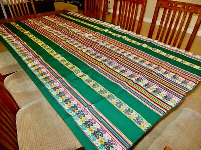 Brand New From Peru Andean Inca Cotton Table Cloth Table Cover 80x47" Green - Image 1 of 3