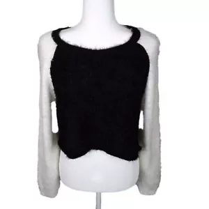 Maglione PLANET GOLD fuzzy cropped donna TG XL manica raglan nero bianco accogliente - Foto 1 di 5
