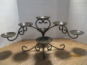 Brown Metal 7 Pillar Tiered Candle Holder Scroll Work - Picture 1 of 16