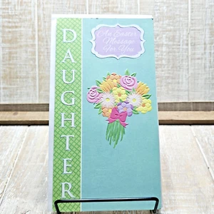 Designer Gruß Osterkarte für Tochter geprägt Blumenstrauß grün blau - Bild 1 von 10