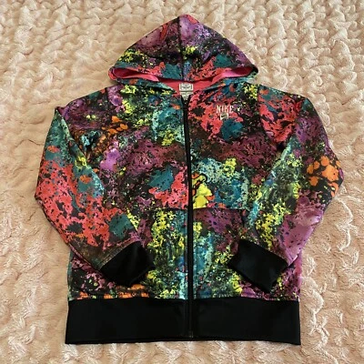 Jaqueta Nike Jovens Meninas L Colorida Pintura Abstrata Salpicos Zíper Completo Atlética - Imagem 1 de 4