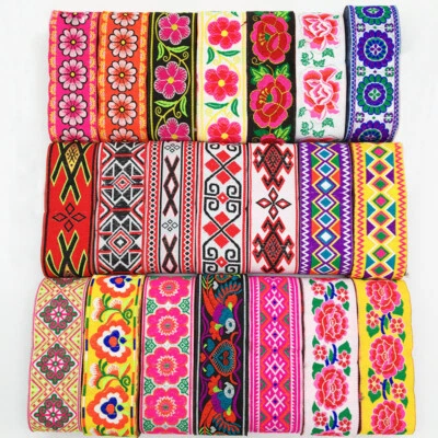 7 Yards Vintage Floral Embroidered Jacquard Ribbon Trim braid Lace Fringe Crafts - Image 1 of 4
