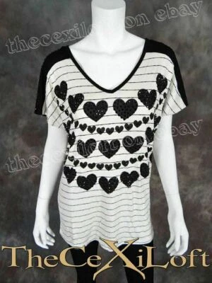 Camisa Mujer Blanca Manga Corta Corazones Negros Diseño Cristal Marca Vocal Foto 1 de 4