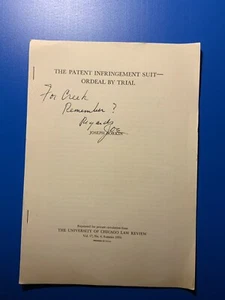 The Patent Infringement Suit Ordeal by Trial Joseph Borkin INSCRIBED Offprint - Picture 1 of 2