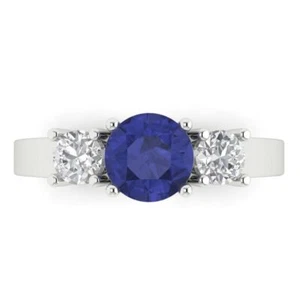 1.5Ct Round Cut Simulated Tanzanite Three Stone Engagement Ring, 14K White Gold - Picture 1 of 11