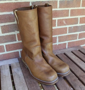 Stivali uomo vintage taglia 11 E pelle marrone cowboy western punta quadrata campus moto biker - Foto 1 di 14
