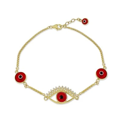 Brazalete de cadena de oro amarillo de 14k rojo protección contra mal de ojo circonita cúbica Foto 1 de 3