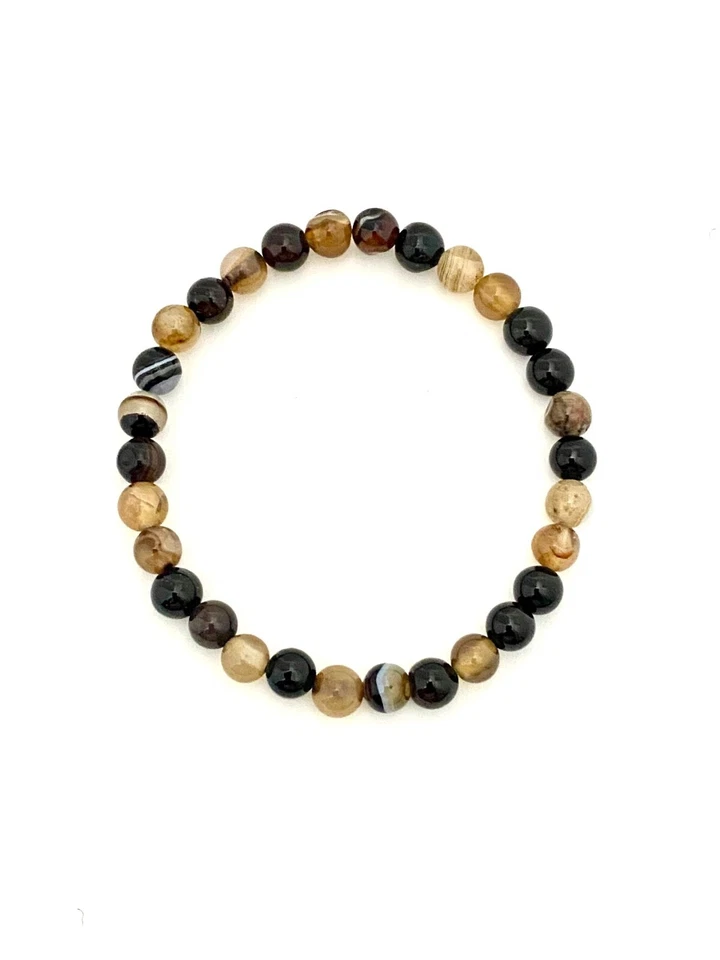 Natural Brown Striped Agate 7.25" 6mm Beaded Bracelet w/Stretch Cord - Image 1 of 1