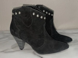 Charles David Size 38 Women's Black w/Silver Studs Suede Ankle Boot - Picture 1 of 8