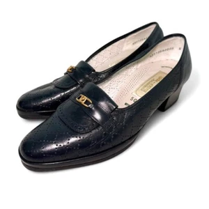 DAMEN EXTRA SALAMANDER VINTAGE LEDER MARINE BLAU GOLD SCHNALLE VINTAGE HALBSCHUHE GRÖßE - Bild 1 von 7