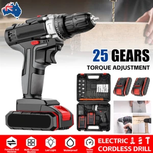 Heavy Duty Cordless Drill Impact Driver Brushless Hammer 2 Battery Box Tools Kit - Picture 1 of 12