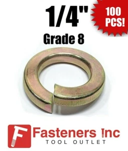 (Qty 100) 1/4" Standard Split Lock Washers Grade 8 Hardened Yellow Zinc  - Picture 1 of 2