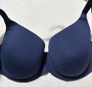 M&S UNDERWIRED Cotton Rich FULL CUP T Shirt Bra In NAVY SIZE 42B - Picture 1 of 7
