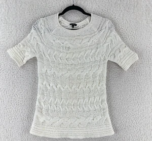 Talbots Petites White Cable Knit Short Sleeve Shirt Womens Pullover Size PM - Picture 1 of 11